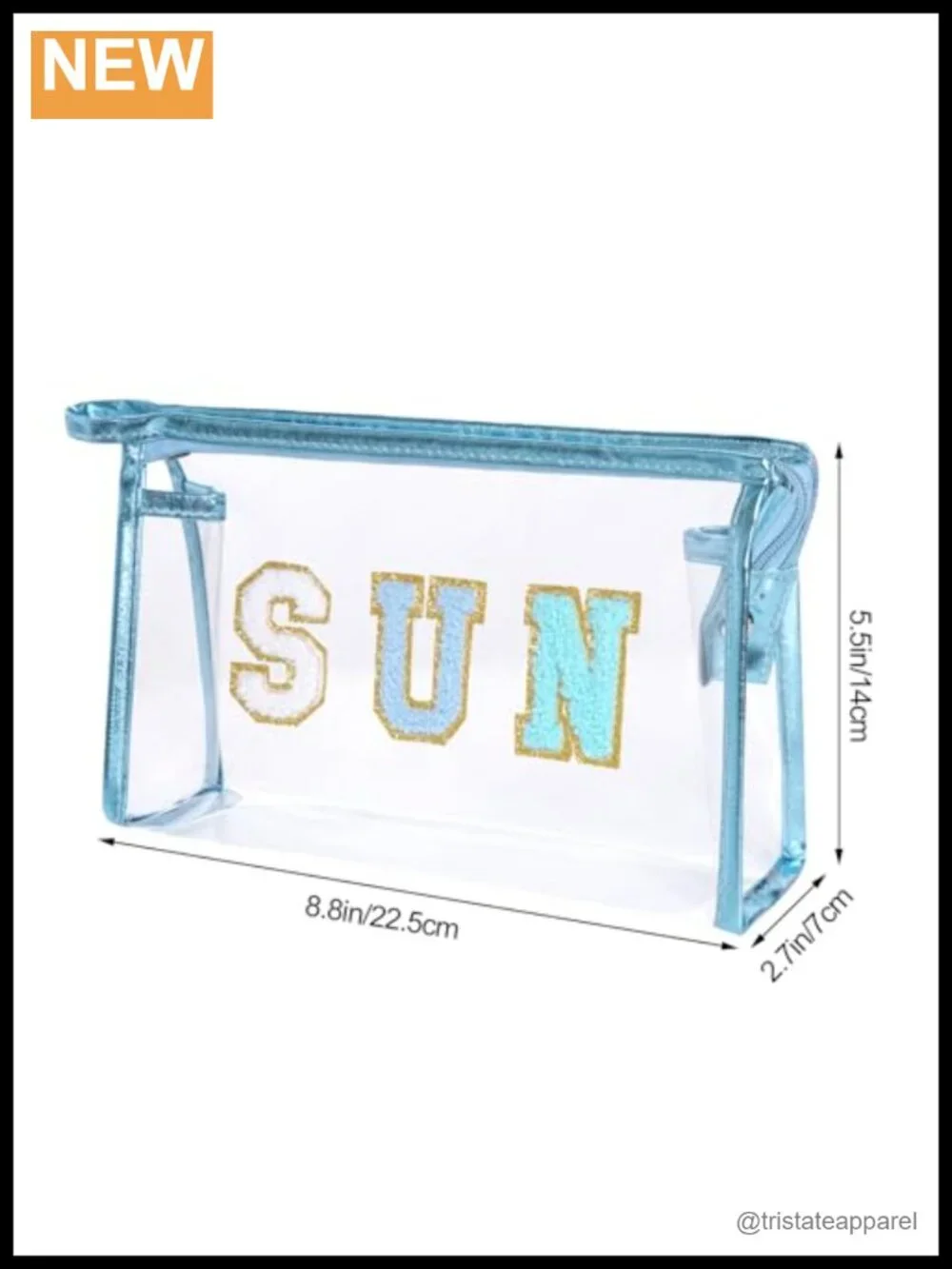 Clear Preppy Patch Makeup Bag with Chenille Letters Travel Cosmetic Pouch